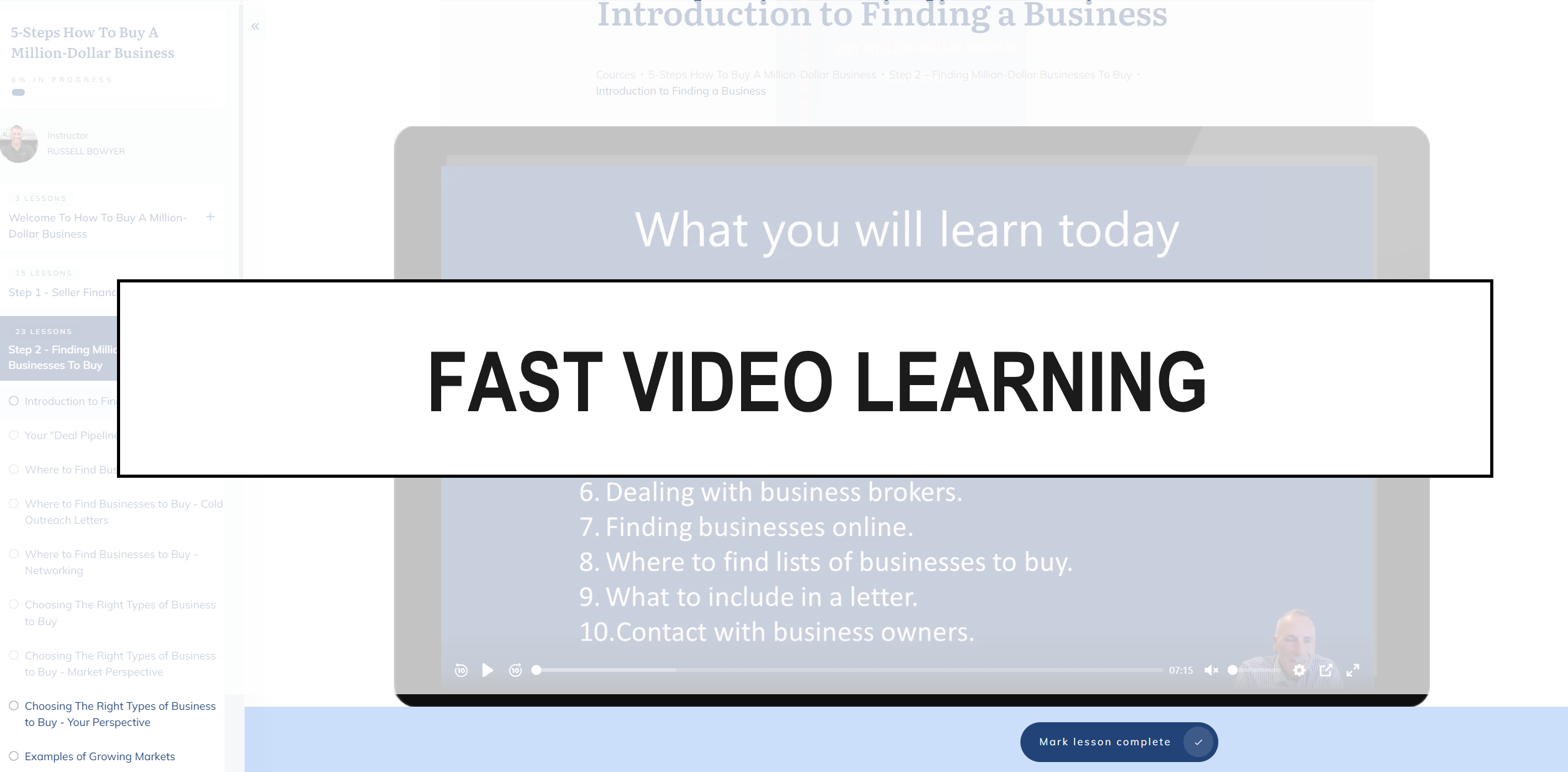 Fast video learning to buy a business